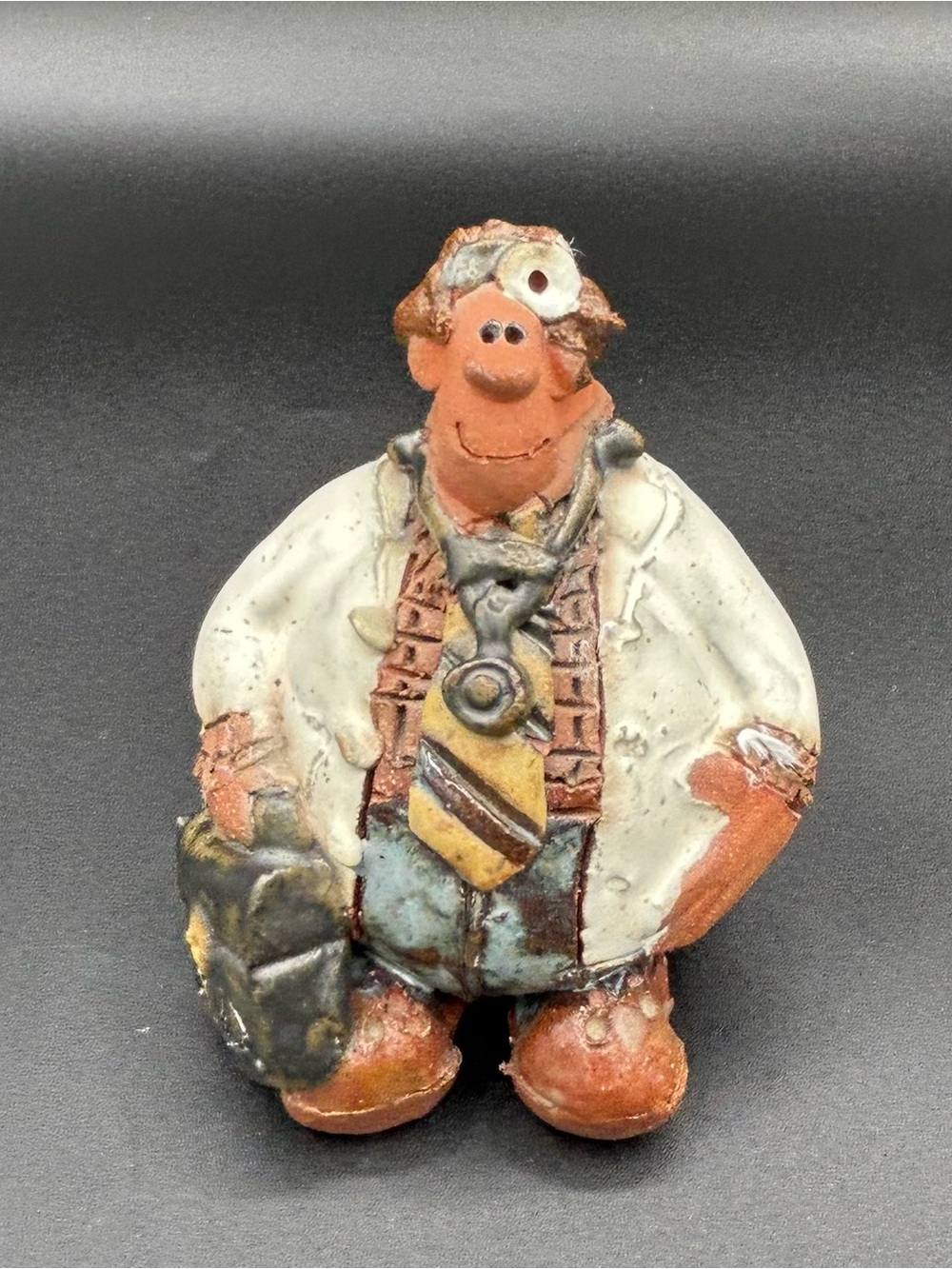 Handmade Doctor Clay Figurine "Balloon People" by Artist Sara Meadows 1996.